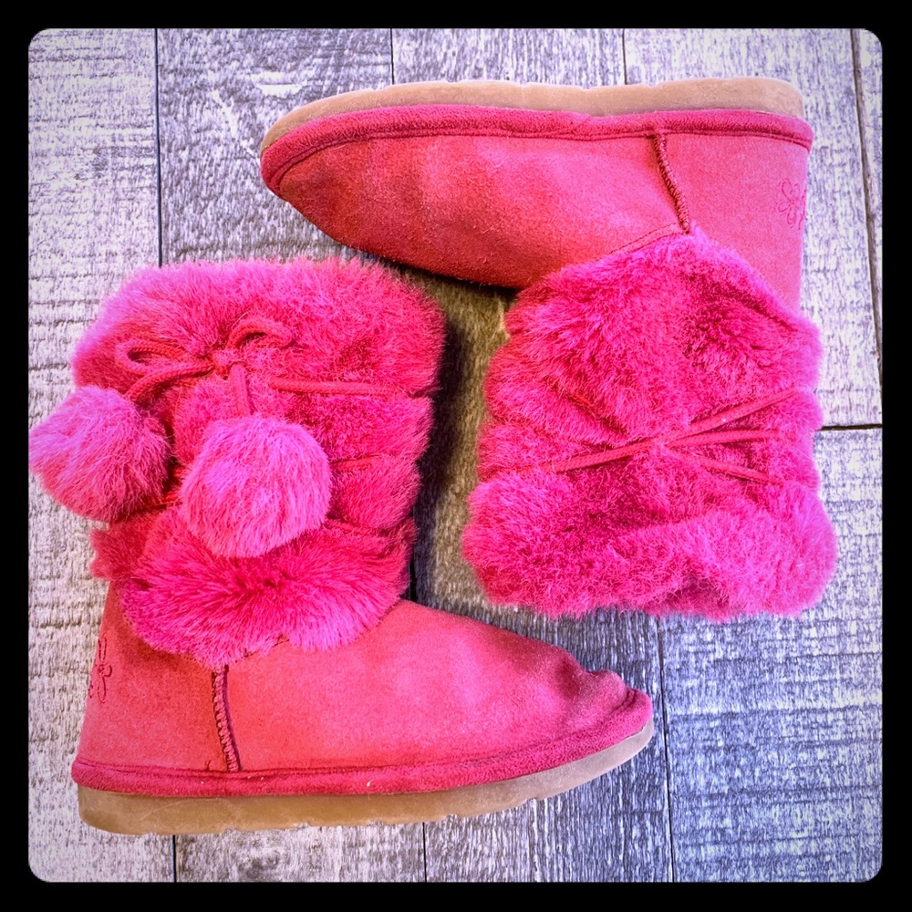 Next Direct Hot Pink Suede & Faux Fur Boots